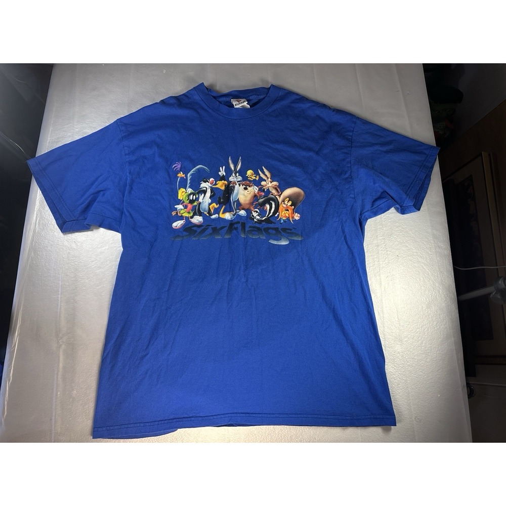 Vintage Six Flags Looney Tunes T Shirt Adult XL Blue Bugs Bunny 1998 Warner Bros